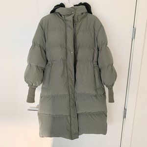 Made in Korea Long olive hooded puffer down jacket XS-S